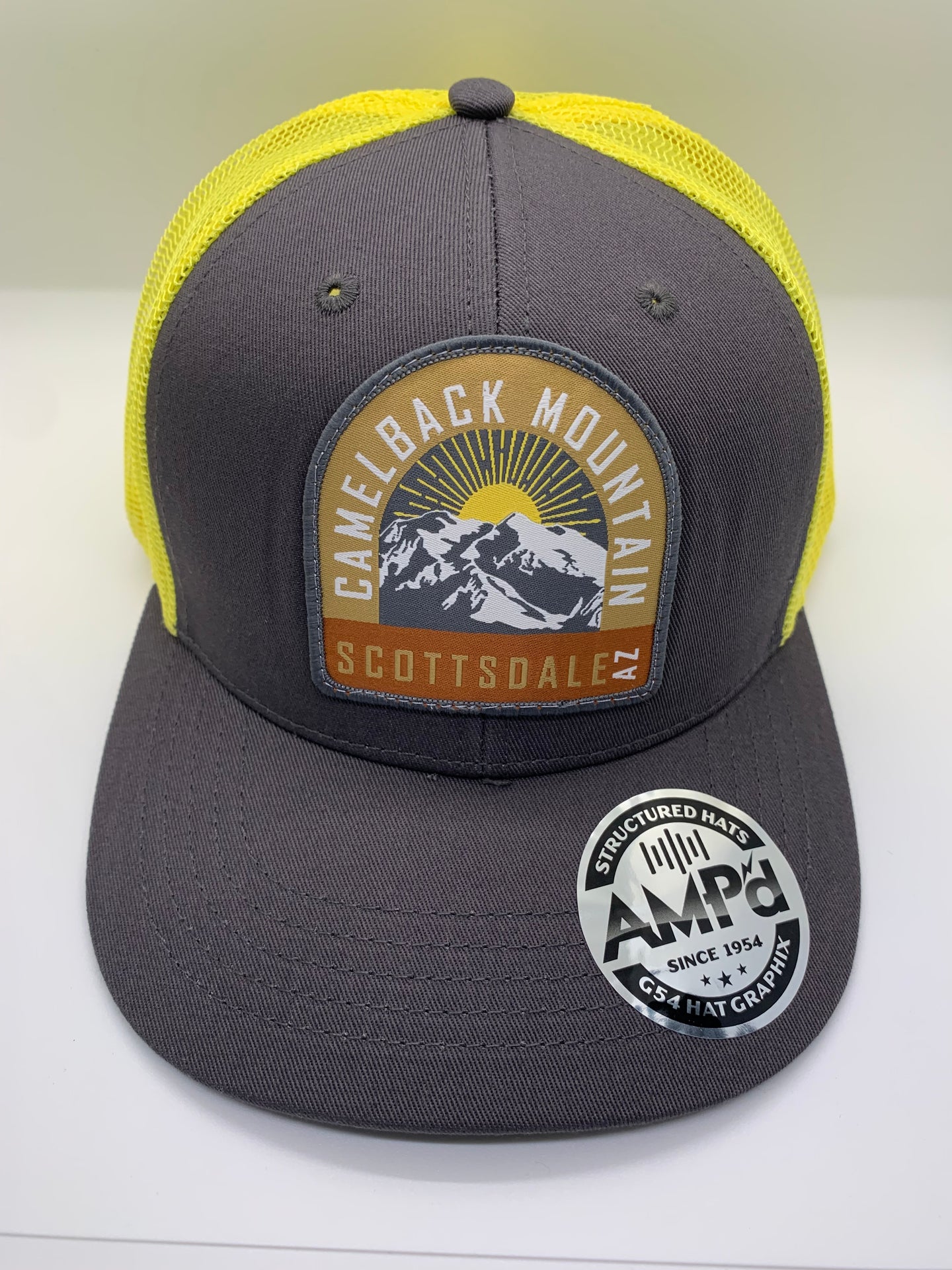 G54 Gray and Yellow Camelback Mountain Trucker Hat